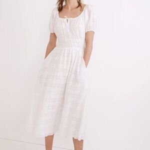 Madewell Sophia Midi Dress in Seersucker Check White Size M‎